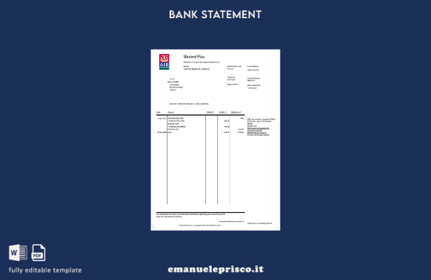 modello word di estratto conto bancario Irlanda AIB in stile verificato